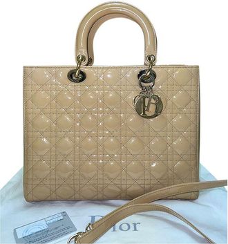 Dior Beige Patent Leather Large Lady Dior Tote Bag Size L