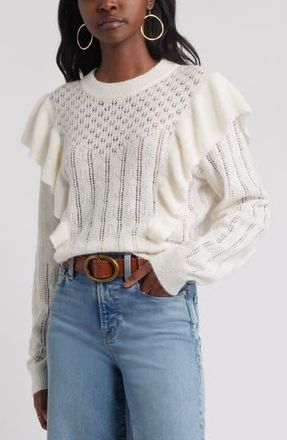 Treasure & Bond Ruffle Pointelle Sweater in Ivory Egret at Nordstrom Rack, Size Xx-Large