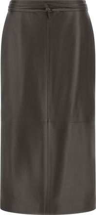 Alberta Ferretti Brown Lamb Leather Midi Womens Skirt