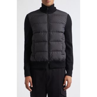 Moncler Wool Puffer Cardigan in Black at Nordstrom, Size Xx-Large