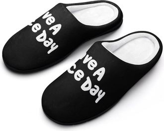 Generic Have A Nice Day Funny Mens Slippers Cotton Warm House Shoes Memory Foam Sandals Print Size 7-14