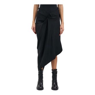 Junya Watanabe Rokken, Dames, Zwart, S, Wol, Gonna Asimmetrica in Lana