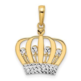 Diamond2Deal 14k Yellow Gold and White Rhodium Diamond-cut Crown Pendant