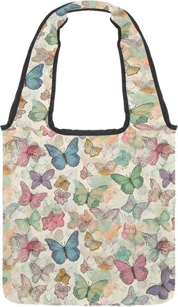 Generic Abstract Hand Drawn Butterflies Flying Reversible Canvas Shoulder Tote - Double-Sided Print, 12oz Cotton, 27cm Drop, Fold-Flat Bag for Travel, Shoppin