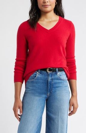 Caslon Cashmere V-Neck Sweater in Red Lychee at Nordstrom Rack, Size Xx-Small