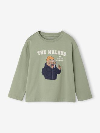 Vertbaudet Jungen Langarmshirt mit Print salbeigr&uuml;n