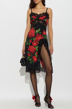 Dolce & Gabbana Floral Print Dress, Womens, Black