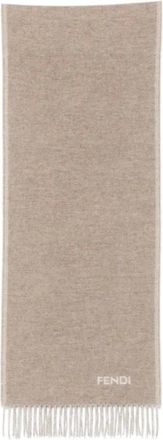 Fendi Logo-Intarsia Kasjmieren Sjaal - Heren - Accessoires - Beige - Maat: ONE Size Kasjmier