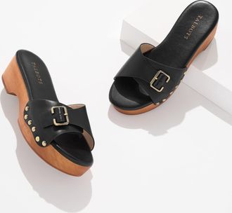 Talbots Winni Vachetta Wood Clog Sandals - Black - 10 1/2 M Talbots