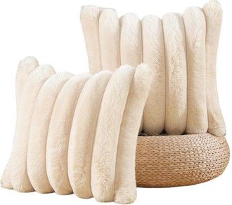 OEM Funda De Coj&iacute;n - Funda Decorativa Suave Y Mullida A Rayas - Ideal Para Cojines De Sof&aacute; De Dormitorio - 45x45cm - Beige