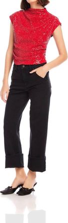 Fifteen Twenty Sequin Scrunch Top In Red