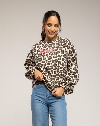 Tantra Sweatshirt met dierenprint en de tekst iconic in neonkleur