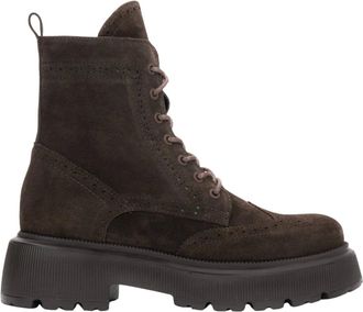 Estro & Luminara Premium Italiaanse Velours Enkellaarzen met Folk Perforaties - Dames - Schoenen - Bruin - Maat: 40 EU Velours