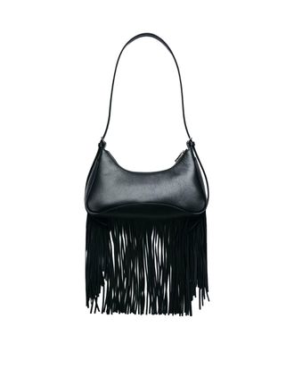 Patrizia Pepe Womens Fringe Leather Shoulder Bag Black Calf