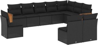 vidaXL Set De Sof&aacute;s De Jard&iacute;n 10 Pzas Cojines Rat&aacute;n Sint&eacute;tico Negro Vidaxl