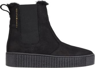 Tommy Hilfiger Zwarte Chelsea Warmbootie - Dames - Chelseaboots - Zwart - 40 EU - Leer - Schoenen