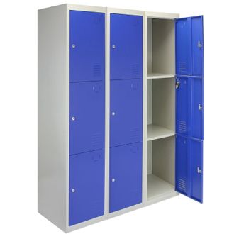 MonsterShop 3 x Metal Storage Lockers - Three Doors, Blue - Flatpack