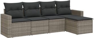 vidaXL Juego De Sof&aacute;s Jard&iacute;n Con Cojines 5 Pzas Rat&aacute;n Sint&eacute;tico Gris Vidaxl