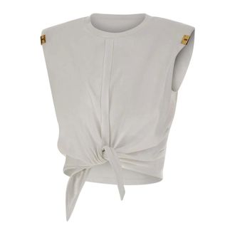 Elisabetta Franchi Sleeveless Tops, female, White, Size: M Jersey Top with Knot