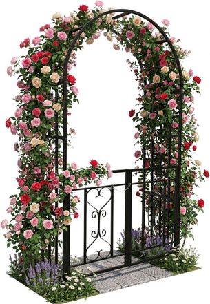 Relaxdays Relaxdays Arco Para Rosales De Metal Con Puerta Doble, Arco Redondo, 206 X 114 X 50 Cm, Rom&aacute;ntico, Negro