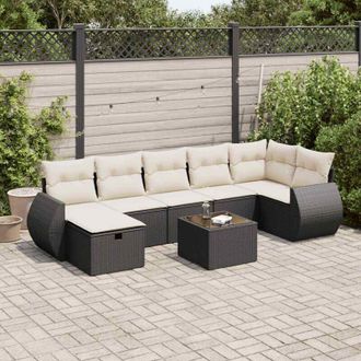vidaXL Set De Sof&aacute;s De Jard&iacute;n Y Cojines 8 Piezas Rat&aacute;n Sint&eacute;tico Negro