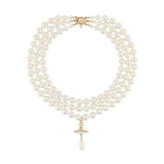 Vivienne Westwood Three Row Pearl Drop Choker - female - Vivienne Westwood - Necklaces - White - ONE SIZE - Accessories