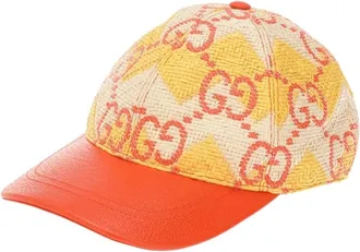 Gucci Accessoires, Dames, Veelkleurig, S, Katoen, Raffia Effect GG Monogram Baseball Cap