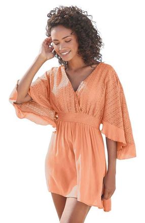 Lascana Womens Flowy Lace Cover Up in Peach at Nordstrom, Size 10