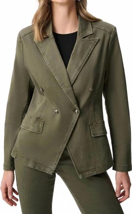 Joseph Ribkoff Featherweave Denim Double-Breasted Blazer In Green