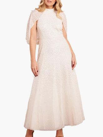 Needle & Thread Scallop Sequin Cape Ankle Gown in Cream at Nordstrom, Size 14