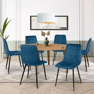 IDMarket Lote De 6 Sillas De Comedor Mila De Terciopelo Azul