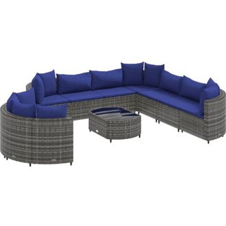 vidaXL Set De Sof&aacute;s De Jard&iacute;n Y Cojines 10 Pzas Rat&aacute;n Sint&eacute;tico Gris Vidaxl