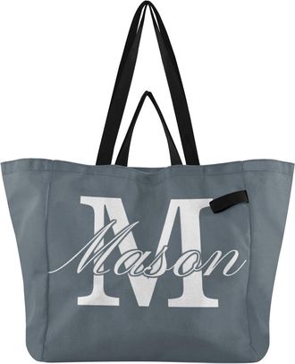 Generic Custom Dark Grey print Reusable Canvas Tote Bag, Heavy Duty Grocery Shopping Bag with Double Handles Large Capacity Hard Bottom Work Groceries Travel