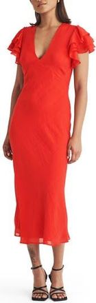 Nobody's Child Layla Flutter Sleeve Midi Dress in Red at Nordstrom Rack, Size 14