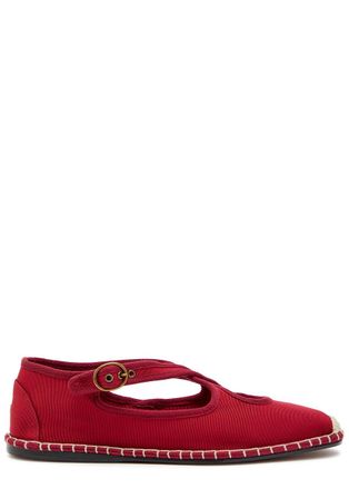 Polo Ralph Lauren Cross-over Grosgrain Espadrille Mary Jane Flats - Red - 37 (IT37 / UK4)