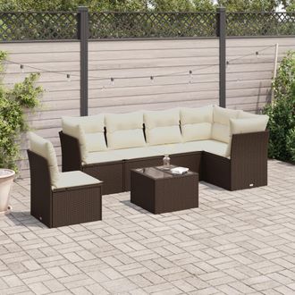 vidaXL Set Sof&aacute;s De Jard&iacute;n 6 Piezas Y Cojines Rat&aacute;n Sint&eacute;tico Marr&oacute;n Vidaxl