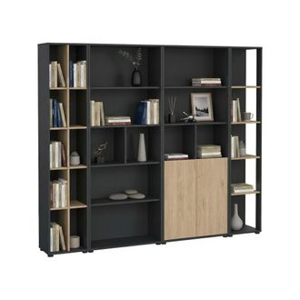 Dmora Dmora - Pared Equipada Litvjak, Composici&oacute;n De La Sala De Estar, Muebles De Sal&oacute;n Multiusos, Gabinete De Tv, 241x34 H205 Cm, Roble Y Gris