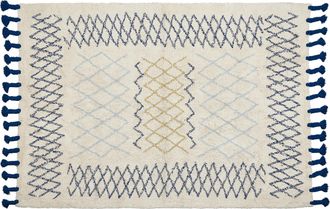 Beliani Beliani - Alfombra De Algod&oacute;n Beige Azul Negro Amarillo 160 X 230 Cm A Mano Borlas Erzincan