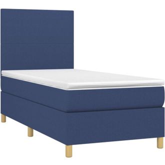 vidaXL Cama Box Spring Colch&oacute;n Y Luces Led Tela Azul 80x200 Cm Vidaxl