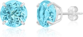 MAX + STONE 14k White Gold 9mm Round Cut Gemstone Stud Earrings