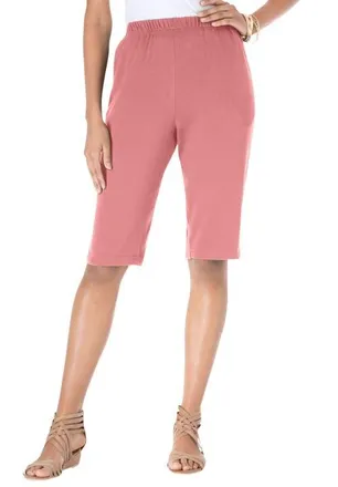 Roaman's Plus Size Soft Knit Pull On Bermuda Short in Desert Rose at Nordstrom, Size Medium