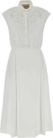 Valentino Garavani Geborduurde Poplin Midi Jurk - Dames - Shirt Kleedjes - Wit - XS - Katoen - Kleedjes
