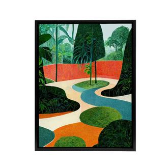 Artery8 Mid Century Style Abstract Garden Framed Canvas Wall Art Print | Size: W24 x H32