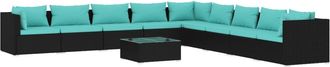 vidaXL Set De Muebles De Jard&iacute;n 10 Pzas Cojines Rat&aacute;n Sint&eacute;tico Negro Vidaxl