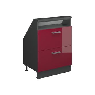 Vicco Armario De Cocina Para Techo Inclinado R-line, Rojo Brillo Intenso/antracita, 60 Cm Con 2 Cajones, Vicco