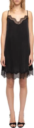 Zadig&Voltaire Respas Lace Trim Silk Slipdress in Black at Nordstrom, Size X-Small