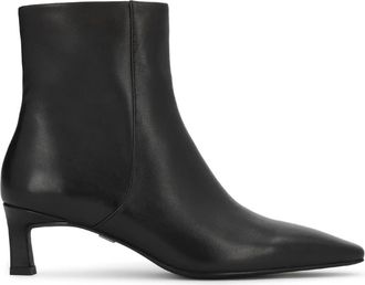 Kazar Zwarte leren enkellaarsjes met rits op lage hak - Dames - Laarzen met Hak - Zwart - 37 EU - Leer - Schoenen