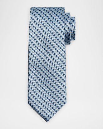 Canali Mens Stepweave Geometric Silk Tie