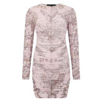 Philipp Plein Kleedjes, Dames, Roze, XS, Tule, Wrinkled Mini Dress Butterfly Tattoo