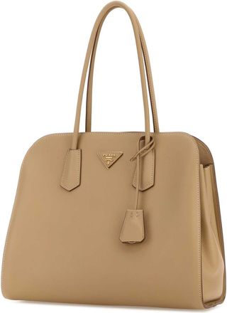 Prada Womens Beige Leather Shopping Bag Sabbia Borse A Mano